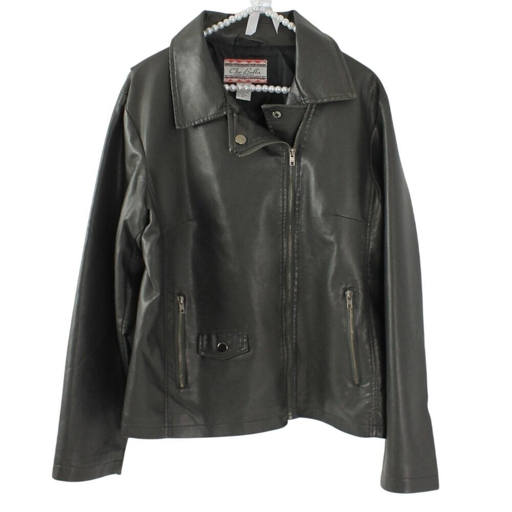 Che Bella Vegan Leather Moto Jacket Grunge Indie Sleaze Y2K Punk Size Large